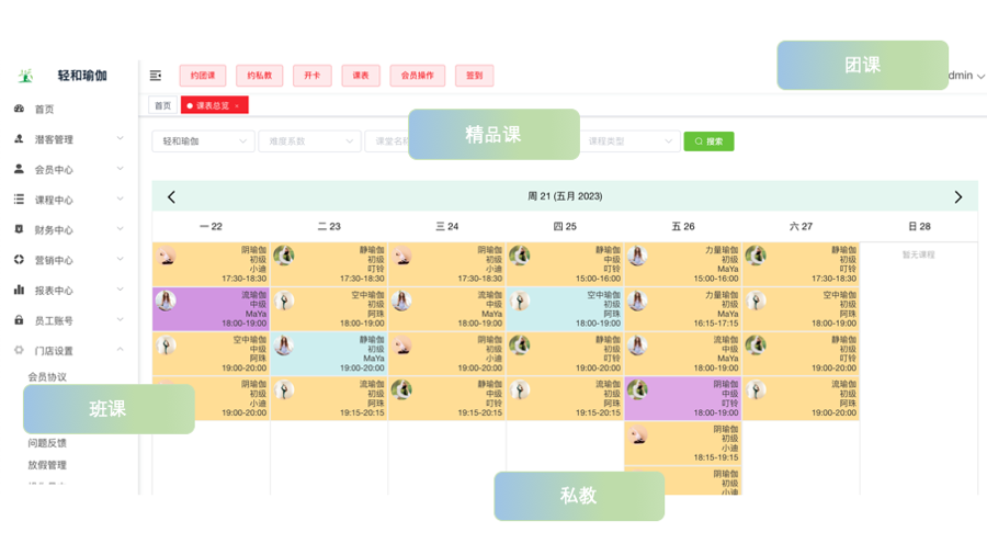 飞兔约课系统-课程管理(团课,班课,私教)